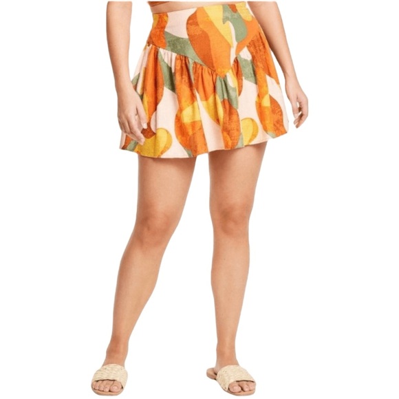 Fe Noel Dresses & Skirts - Fe Noel Orange and Green Abstract Ruffle Mini Skirt